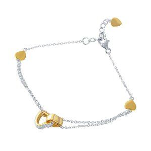 925 Sterling Silver CZ Hearts 2 Tone Bracelet